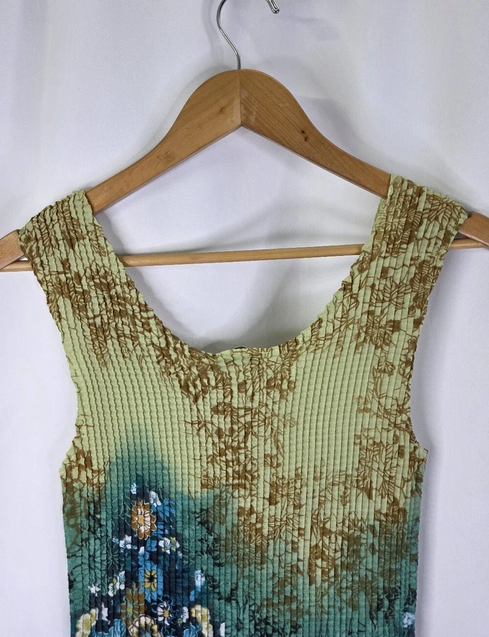 Le Grange Y2K Women's Size Medium Waffle Stretch Blouse Crinkle Blue Floral 2000 - Picture 12 of 14